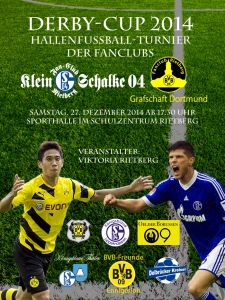 Plakat Derby-Cup 2014 mit den Fanclub-Logos